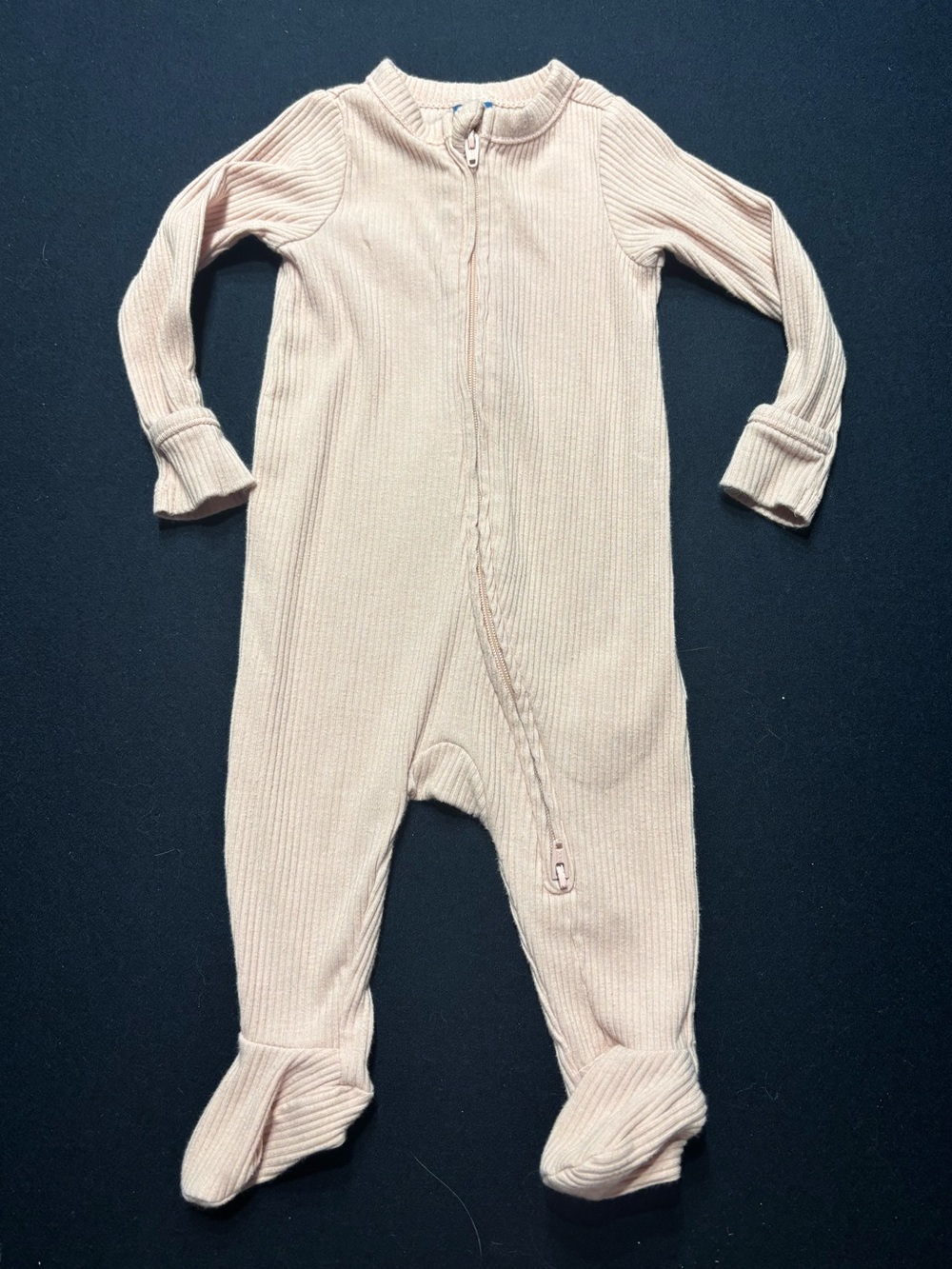 Old Navy Soft Ribbed Blush Footed One-Piece with double Zipper - 0-3M